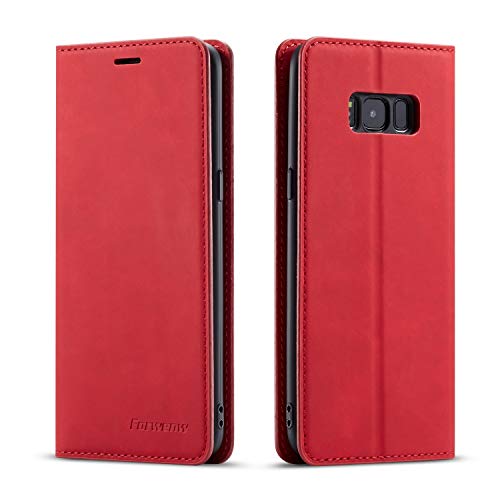 Étui cuir PU Samsung S8 rouge EYZUTAK housse portefeuille protection