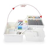 BTSKY 3-Layer Plastic Dividing Storage Box Craft Organizer with Adjustable Spacers Portable Handled Art Supply Organizer Multipurpose Home Utility Box for Medicine Box Sewing Box (Beige White)