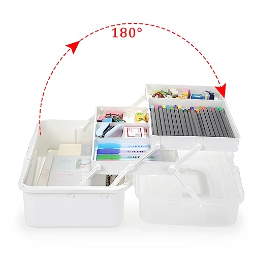 Btsky 3-Layer Plastic Dividing Storage Box Craft Organizer And Storage With Adjustable Spacers Portable Handled Art Supply Organizer Multipurpose Home Utility Box For Medicine Box Sewing Box Organizer (Beige White) #TOP1