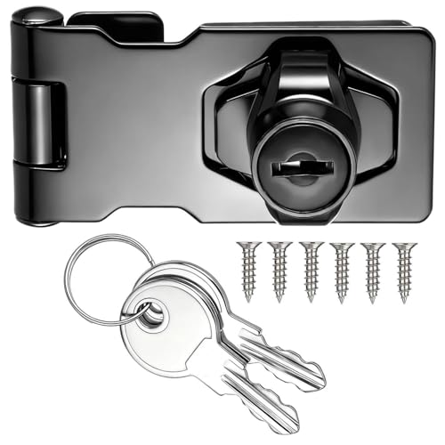 Litensh Loquet porte à clé à angle droit de 90 degrés avec bouton tournant pour placard, Cadenas à loquet en placard serrure verrou avec clés identiques (Black - 2.5 Inch)