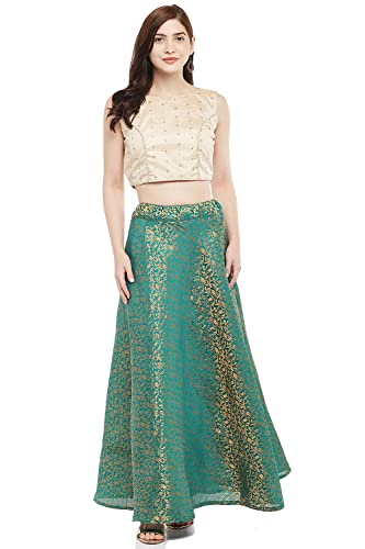 Image of Studio Shringaar Women's Polyester Maxi Benaras Brocade Readymade Long Skirt Lehenga Ghagra