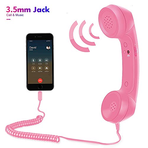 Cell Phone Handset, Retro Telephone Handset 3.5 mm Wired Anti Radiation Noise Reduction Receivers for iPhone, Android Mobile Phones, Smartphone (Pink)
