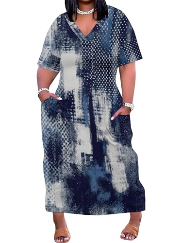 Image of PinkPatty Women's Oversize V Neck Short Sleeve Maxi Dress with Pockets