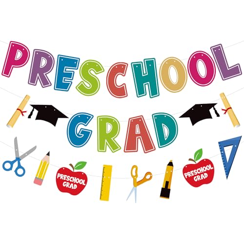 Deneo Preschool Graduation Banner 2025, 3-Pack Multicolor Standard Banners for Classroom or Party Venue, Pre-Assembled, Pre-Strung, Reusable