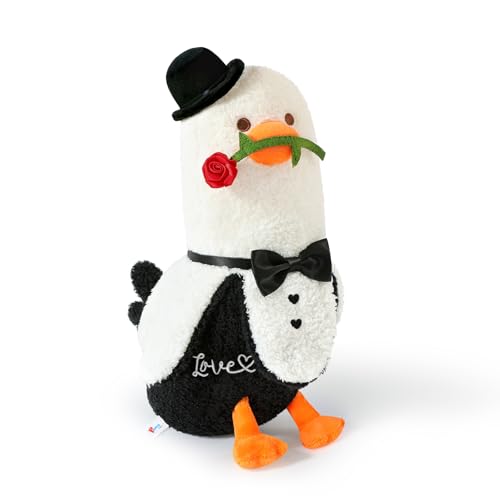 PEACH CAT Love Banana Duck Plush Pillow with Rose Cute Plushies Toy Romantic Stuffed Animals Sweet Gifts for Girlfriend Kids Black 19.7