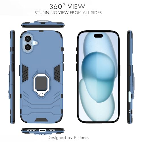 Image of Pikkme D5 Tough Armor Back Cover | 360 Protection Case | Ring Holder Stand Bumper Case for iPhone 16 Plus (Blue)