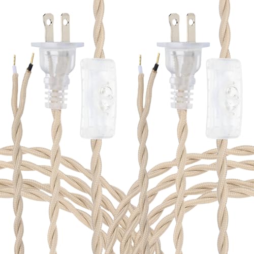 uxcell 8Ft 18/2 Twisted Cloth Covered Lamp Cord, 2 Pcs Vintage Fabric Electrical Wire with Switch...
