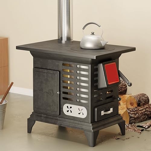 Estufa De LeñA Y Pellets con Horno Y Entrada De Aire Ajustable, Doble FuncióN: LeñA Y CarbóN For Cocinar, CalefaccióN Y Hervir Agua.