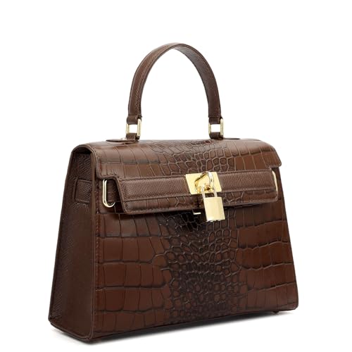 Image of Da Milano Leather Satchel Bag for Women - Black (Medium) (LB-01298OL)