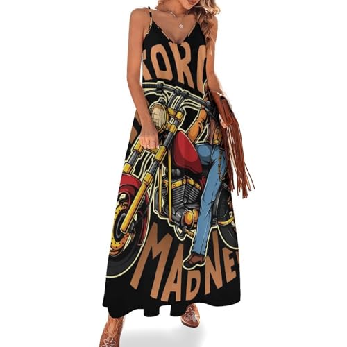 Robe longue moto rétro d'été sans manches pour femme adepte du style vintage chic