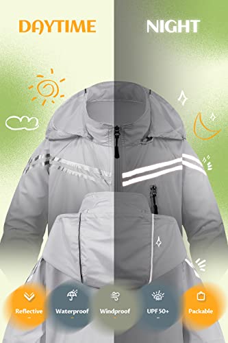 Image of CREATMO US Boys Girls Rain Coat Kids Reflective Cycling Jacket Waterproof Packable Children Windbreaker With Removable Hood