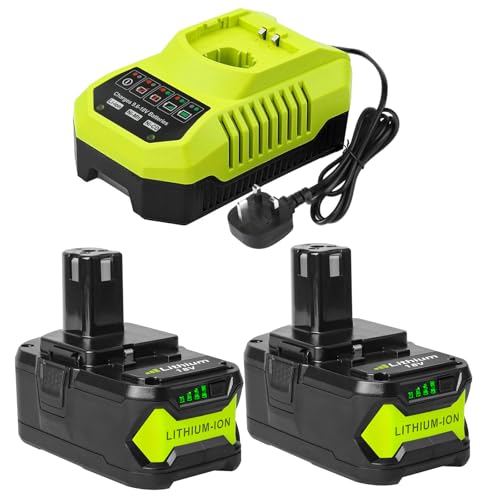 Powarobor 2-Pack 5.5Ah Lithium-Ion Battery and P117 Charger Combo for Ryobi 18V ONE+ - Compatible with P108/P102/P103/P104/P105/P106/P107/RB18L40/RB18L50/RB18L15, Works with Ryobi 18V Cordless Tools