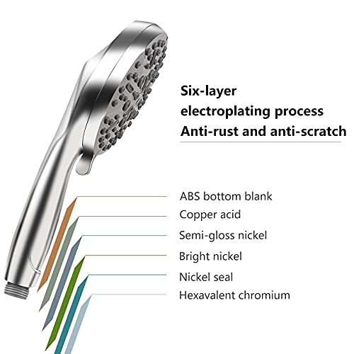 Hancook High Pressure Handheld Shower Head, 5 Spray Settings Massage Spa Detachable Hand Held Showerhead Set With 60'' Stainless Steel Hose, Adjustable Bracket, Teflon Tape, Washer, Chrome Finish #TOP4