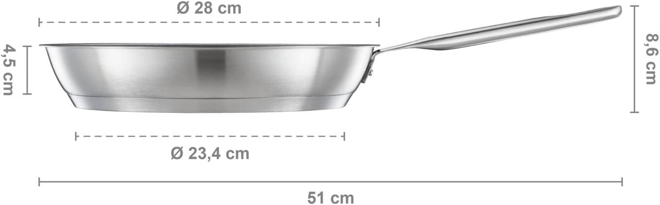 Fiskars Frying Pan, Diameter 28 cm, Non-Stick Frying Pan, Suitable for All Cookers, Recycled Stainless Steel, Silver, 1064745