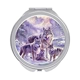 PeuChsser Wolf Snow Beautiful Compact Mirror Pocket Mirror Small Mirror for Purse Portable Mini Travel Makeup Mirror Folding Handheld Double-Sided Magnifying Compact Mirror for Women Girls Gift