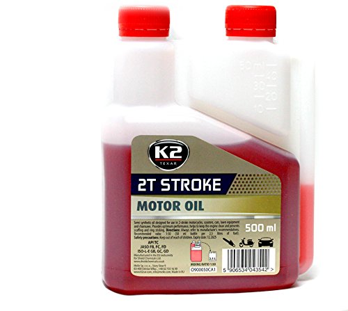 K2 Stroke 2T Rojo Aceite Semisintético para Motores de 2 Tiempos – Baja Emisión de Humo – Con Dosificador – Para Scooter, Motosierra, Desbrozadora 500 ml