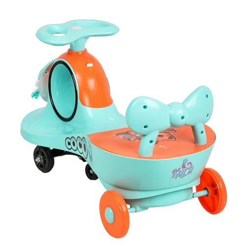 Image of KURB Ride On Swing Car for Kids 1-5 Years| Magic Car with Light & Music | Twister Car with Back Support | with Storage Basket| Comfortable & Durable Seat (Blue)