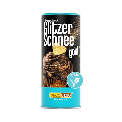 DECOCINO Glitzerschnee gold - essbarer glitzer Schnee, funkelndes Highlight, gold, Ideal für Kuche, Torten, Cupcakes, Muffins, Waffeln, Dessert, backfest