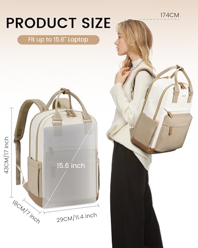 LOVEVOOK Backpack Womens, 15.6 Inch Laptop Travel Work Rucksack, Waterproof School Bag with USB Port, Anti Theft Ladies Computer Back Pack for Office Business College Uni, Khaki - Image 3