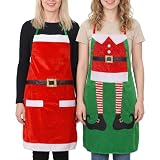 ANIMECOSER 2 Pack Christmas Apron Santa Claus Elf Aprons Fun Holiday Kitchen Accessories for Chef Bib BBQ Cooking Aprons
