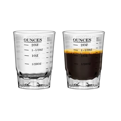 2 OZ 4 Features Shot Glasses Measuring cup Liquid Heavy Glass Wine Glass Espresso Shot -Incremental Measurement Heavy 60ML (2 Black)