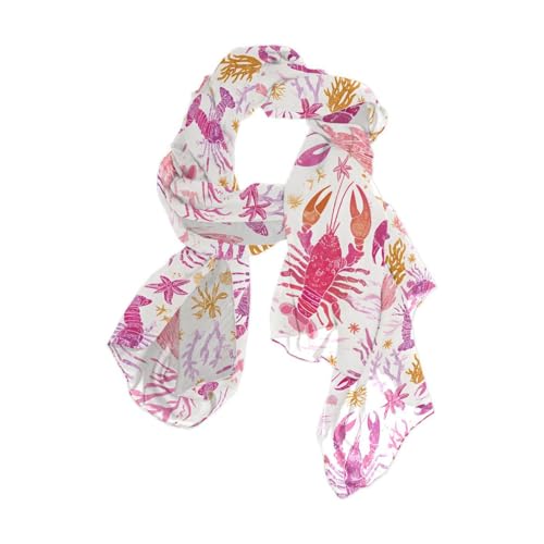 ALAZA Chiffon Scarf for Women Pink Lobster Coral Starfish Sheer Scarves Shawls and Wraps Lightweight Long Silk Scarfs Spring Summer Fashion Shawl