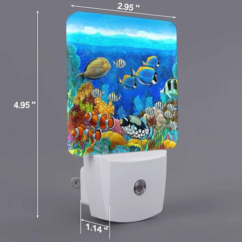 Image of LED Night Light,Colorful Underwater Fish LED Night Light Plug into Wall with Dusk to Dawn Light Sensor White Energy Efficient Nightlight for Bedroom Bathroom Hallway Living Room Kitchen