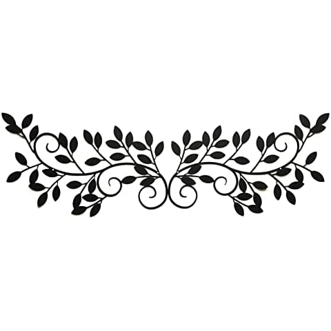 ESTART 2 Pieces Metal Tree Leaf Wall Decor Vine Olive Branch Leaf Wall Art Ornament Wall Hanging Sign for above Door, Living Room, Office, Indoor and Outdoor Decoration (Black) Cover