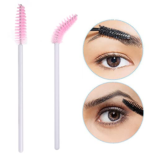 Akstore 200 Pcs Disposable Eyelash Brushes Mascara Wands Eye Lash Eyebrow Applicator Cosmetic Makeup Brush Tool Kits (White-Pink) #TOP4