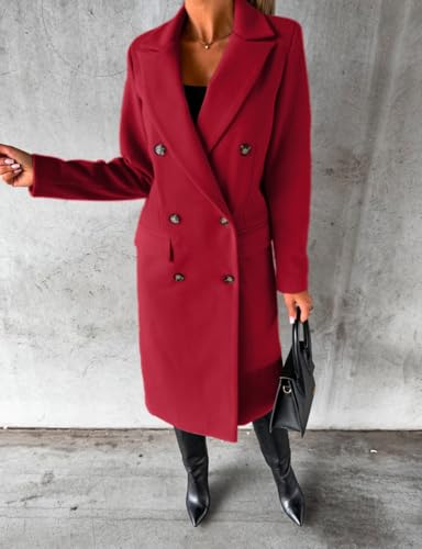 Image of IDEALSANXUN Womens Long Wool Coat Double Breasted Trench Coat Fall Winter Clothes