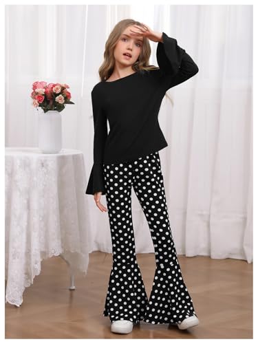Image of WDIRARA Girl's 2 Piece Flounce Sleeve Top and Leopard Print Bell Leg Bottom Pants Set