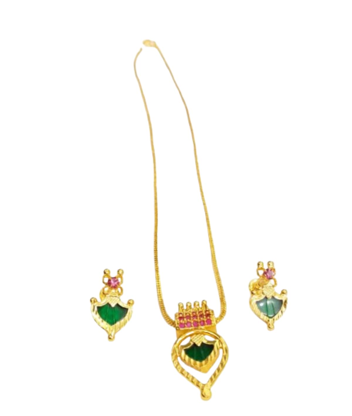 ESHIP Palakka Pendant Set | 22k Gold Plated Kerala Traditional Green Palakka Pendant with Chain and Studs | Premium Set for Womens and Girls | (B0D9Z9LS9N) Amazon Price History, Amazon Price Tracker
