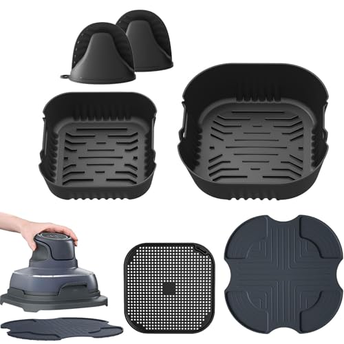 Airfryer Zubehör kompatibel mit Ninja CRISPi Pro FN101EU für Air Fryer/Heißluftfritteuse: Silikon-Set (6-tlg.) mit Silikonformkörben Matte & Handschuhen spülmaschinenfest wiederverwendbar