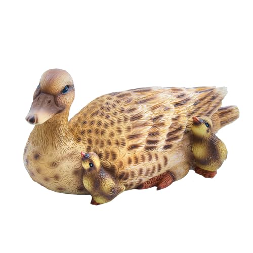 Image of Coopers of Stortford - Duck with Babies Garden Ornament - Polyresin Mother Duck and Ducklings for Patio, Flowerbed or Pond Edge
