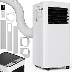 LIFERUN Mobiles Klimagerät, 4in1, Kühlen, Entfeuchten, Ventilieren, Staubfilter, 9000BTU/h 2,6kW, Mobile Klimaanlage mit Abluftschlauch, Fernbedienung, 24H-Timer, Schlafmodus, für Räume bis 31 m²