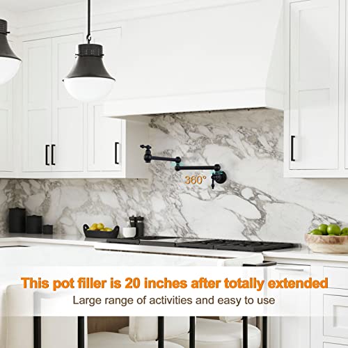 Matte Black Pot Filler Faucet Over Stove, Iviga Wall Mount Kitchen Faucet, Brass Folding Faucet With Double Joint Swing Arm #TOP2