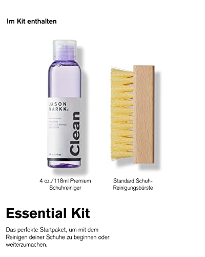 Jason Markk Essential Kit, Schuhreiniger, Pflege für Sportschuhe, 2-Teiliges Set, Tiefenreinigungslösung & Durables Bürste, Ideal für Schuhe, Vollnarbenleder, Gummi und mehr, 4oz