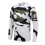 GCRFL Men's Cycling Jersey Shirt Long Sleeves Downhill, Off-Road, MTB Jersey Racing Riding Mountain Bike Motocross Shirt (White/Army Green, L)