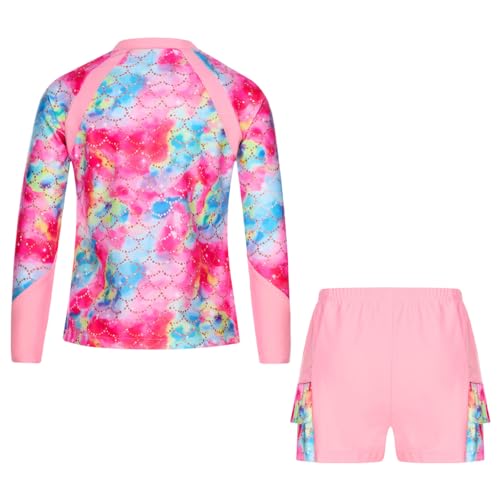 Moily Girls Floral Print Rash Guard Set Long Sleeve Swim Top with Board Shorts Sun Protective Swimsuit for Kids4