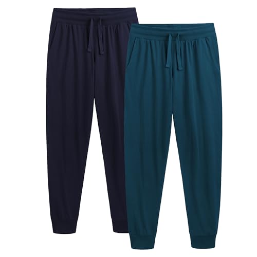 The Essentials Wardrobe 2PK Mens Lounge Pants - Cuffed - Blue - Large