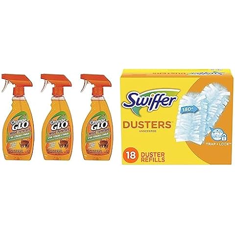 ORANGE GLO 640823841079 (Pack of 3) Wood Furniture 2-in-1 Clean and Polish, 144 Fl Oz & Swiffer Dusters Multi-Surface Duster Refills, 18 count Cover