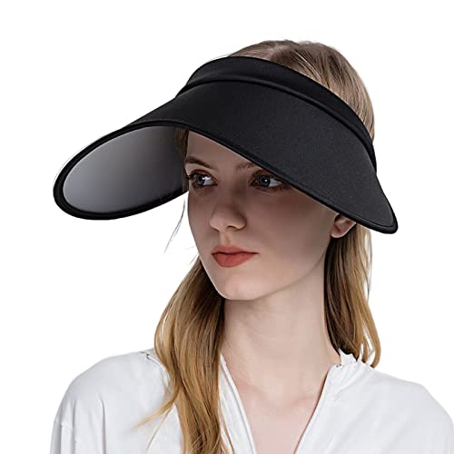 VanderHOME Visiere Casquette Femme Anti-UV Respirant Visières de Pare Soleil avec Cordon Coupe-Vent Été Large Bord Visiere Cap Chapeau de Soleil pour Femme, Noir Cover