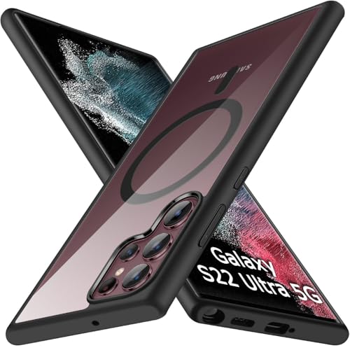 Image of TheGiftKart Hybrid Back Cover Case for Samsung Galaxy S22 Ultra 5G Compatible with MagSafe | Shockproof Design | Hard Transparent Back Cover Case for Samsung Galaxy S22 Ultra (PC & TPU, Black Sides)