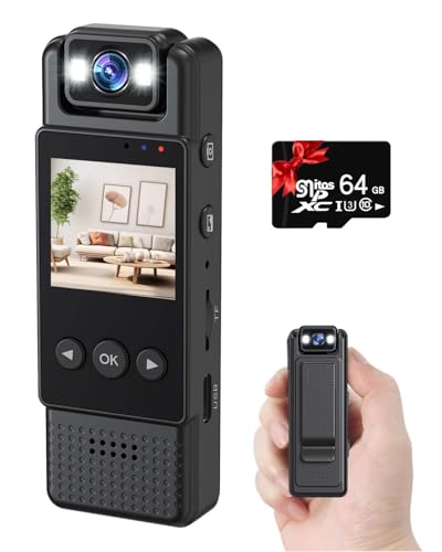 Body Camera with Audio and Video Recording 1080P 64G Small Wearable Body Cam with 1.3�hLCD Screen, 180° Rotating Len, Night Visio