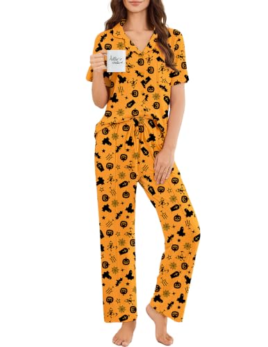 Image of Ekouaer Pajamas for Women Set Button Up Short Sleeve Pjs Sets With Pockets