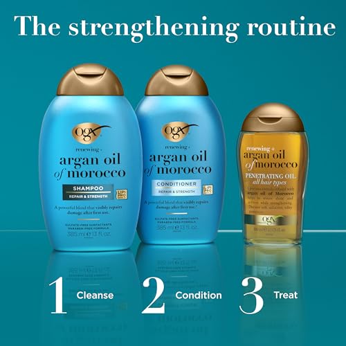 Vogue International OGX Renewing + Argan Oil of Morocco Shampoo, Damage Repair Shampoo & Argan Oil to Help Strengthen & Repair Dry, Damaged Hair, Paraben-Free, Sulfate-Free Surfactants, 25.4 fl. oz
