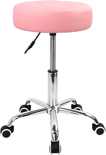 KKTONER Taburete redondo con ruedas de piel sintética, altura ajustable, taburete giratorio de dibujo, SPA, taburetes de salón con ruedas, silla de