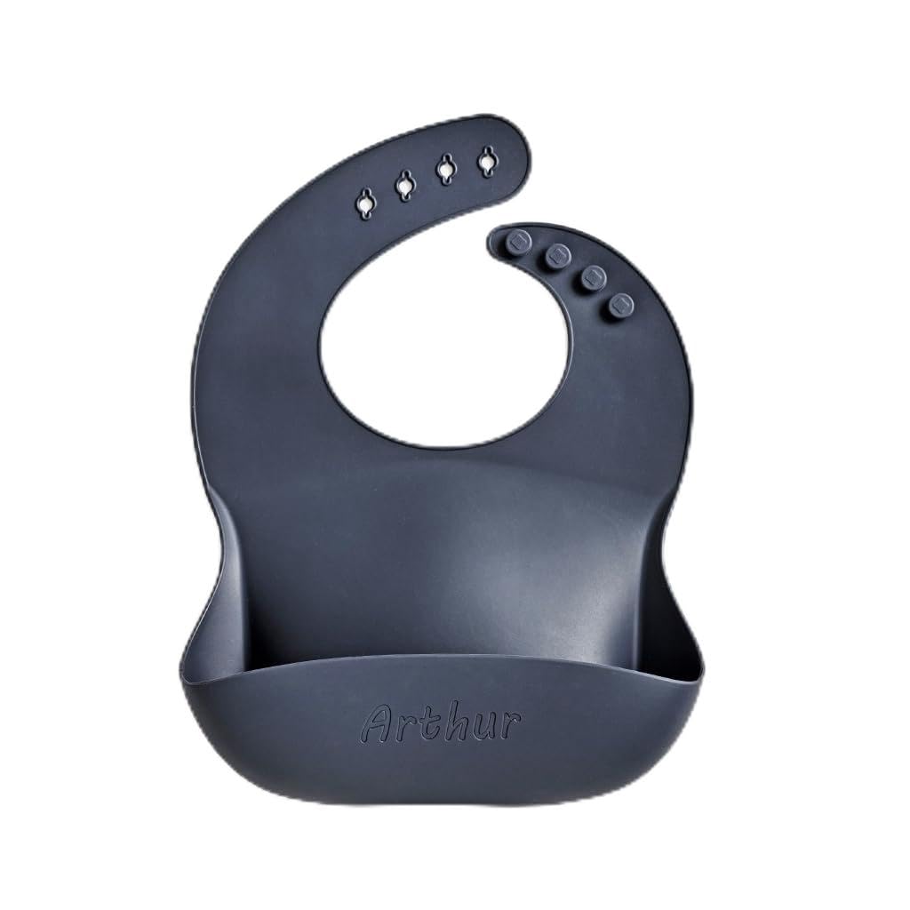 Personalised Silicone Baby Bibs with Wide Lip and Adjustable Neck, BPA Free (Midnight Blue)