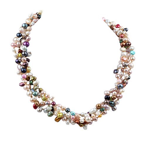 VN Jewelry Womens Fab Multicolor Four-Strand Freshwater Pearl Twisted Necklace With Moonlight Clasp Length 46-50Cm