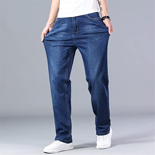 Jean droit ample d'été fin en coton extensible bleu classique taille 54 - 5